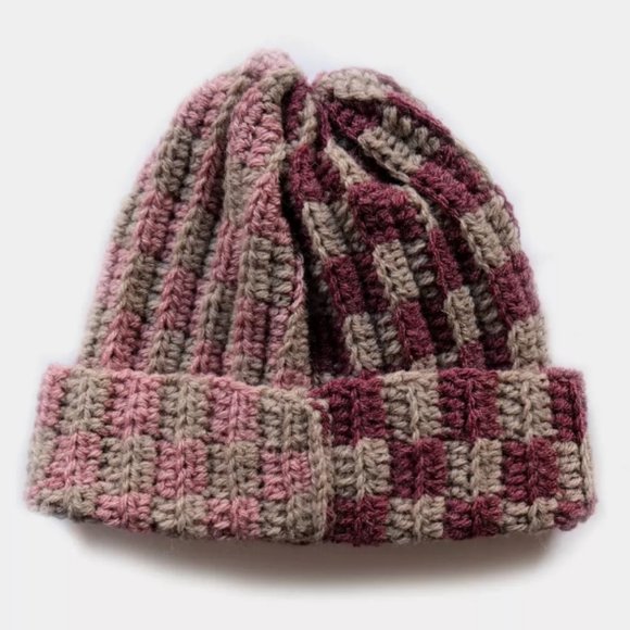 MARVES new york Checkered Crochet Ribbed Beanie - Picture 3 of 4